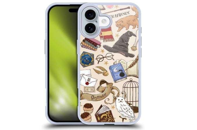 Head Case Designs Officially Licensed Harry Potter Hogwarts Pattern Deathly Hallows XXXVII Soft Gel Case Compatible with Apple iPhone 16