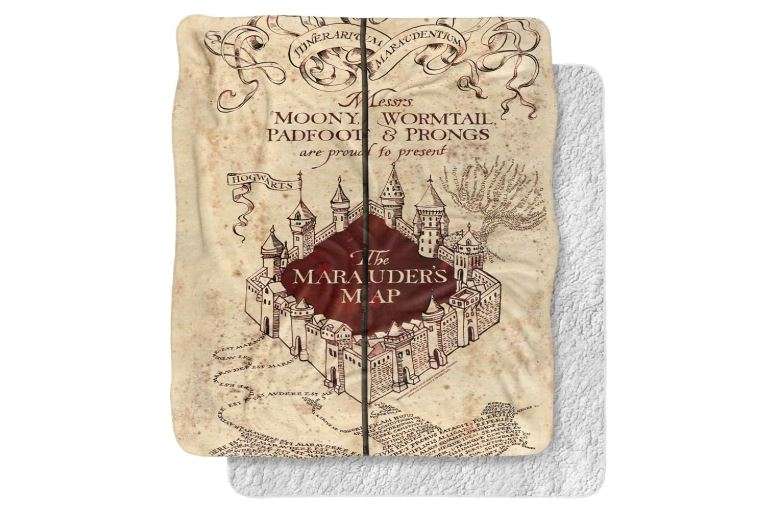 Harry Potter Blanket, 50"x60", Marauder's Map Silky Touch Sherpa Back Super Soft Throw Blanket