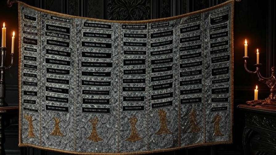 Intricate Black family tapestry with Arcturus Black's name, illuminated by candlelight in a dark room.
