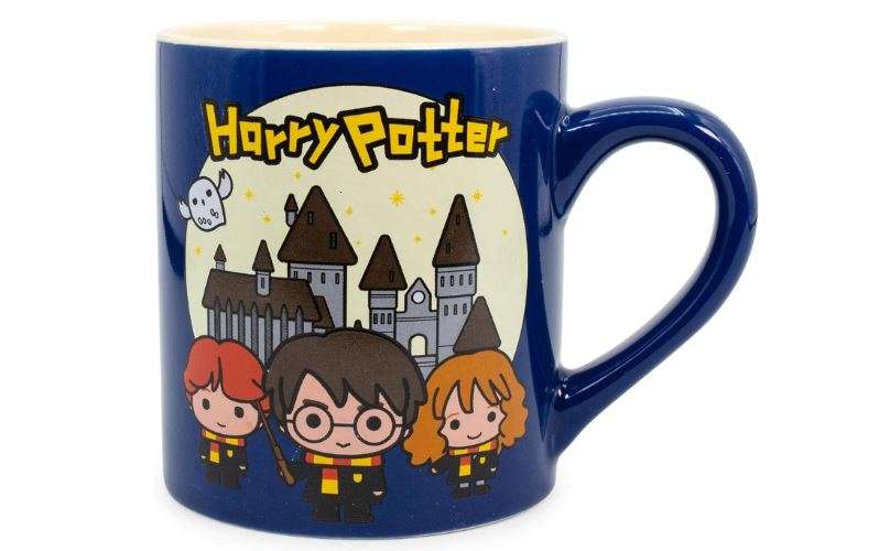  Silver Buffalo Chibi Animated Harry Potter Trio Hogwarts Castle Ceramic Mug, 14 Ounces