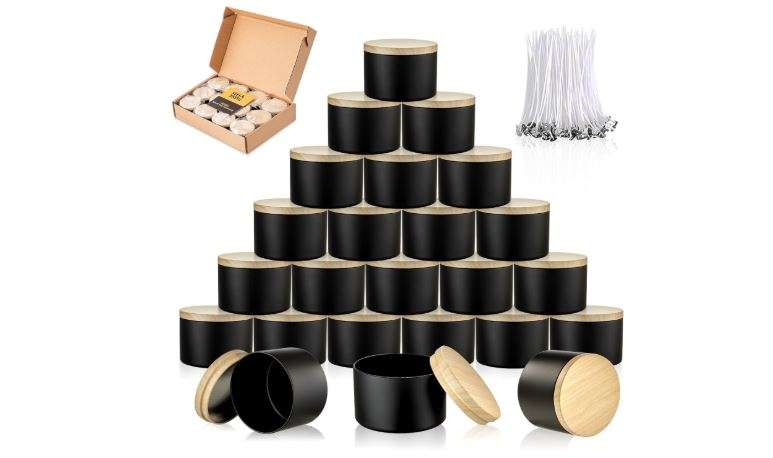 MGLIFEUL Candle Tins Jars Container Vessels for Making 4 8 Oz Black Empty Candle Tins Can Gift Box Packaging Plate with Lids Wax Container Bulk Making DIY