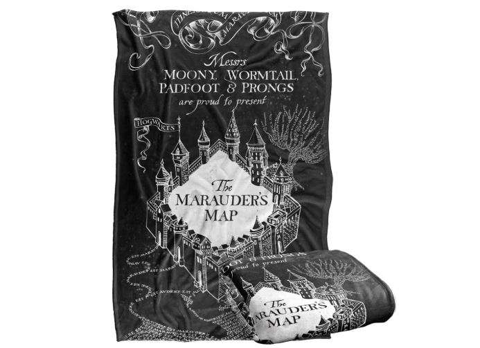 Harry Potter Marauder's Map Officially Licensed Silky Touch Super Soft Throw Blanket 36" x 58", Black and White