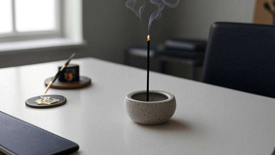 Safe dragon blood incense burning setup on a modern desk with Harry Potter-themed items, highlighting practical and safe use for fans.