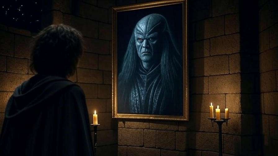 Young Sirius Black defying a portrait of Arcturus Black in Grimmauld Place with starry ceiling.