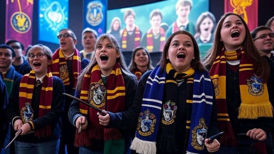 Harry Potter fans at a convention with a TV series teaser, showcasing the community’s excitement for the new adaptation.