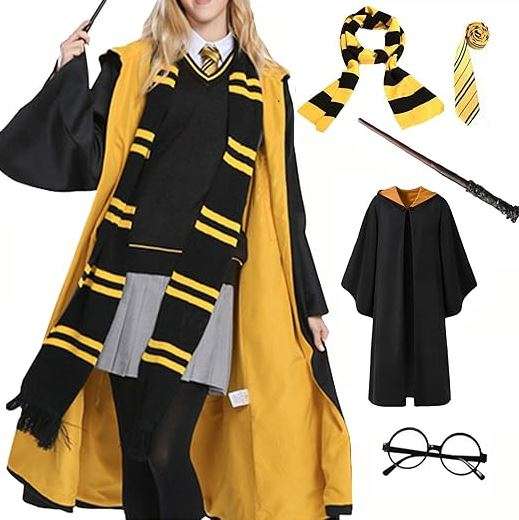OYYJIG Magician Robe for Adult Teens,Wizard School Costume Wizard wand, scarf, glasses, tie five-piece set for Men Women