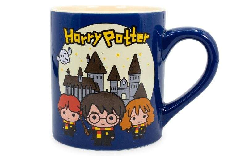 Silver Buffalo Chibi Animated Harry Potter Trio Hogwarts Castle Ceramic Mug, 14 Ounces