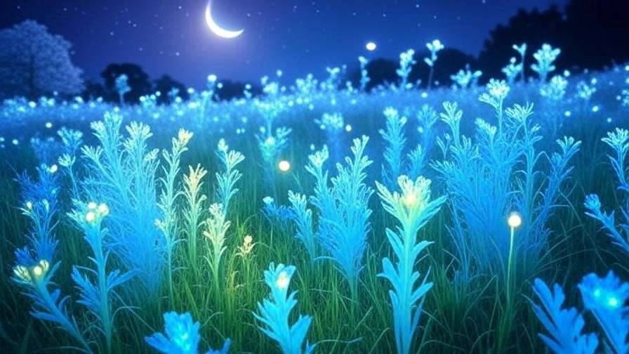 Surreal moonlit meadow with glowing plants and a hare, representing Luna Lovegood’s whimsical and visionary surname. 