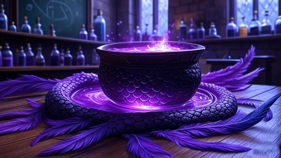 Close-up of a glowing Witch Bowl Harry Potter with magical energy in a Hogwarts classroom, surrounded by potion ingredients.