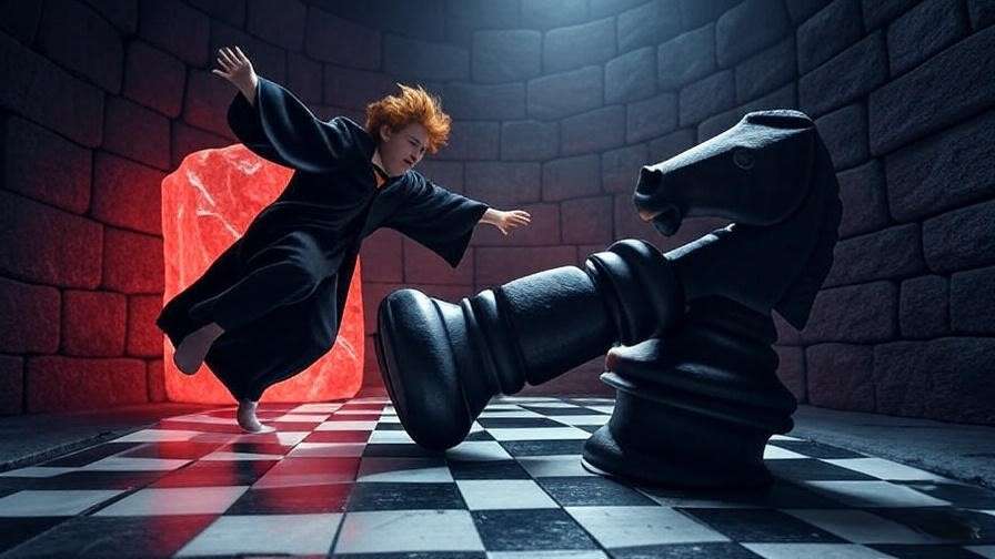 Ron Weasley bravely sacrificing himself on the chessboard for the Sorcerer’s Stone.