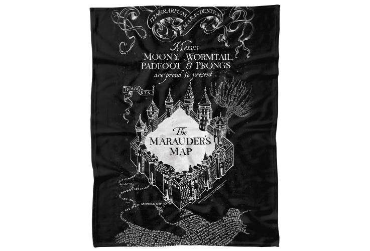 Harry Potter Marauder's Map Officially Licensed Fleece Blanket 60" x 80", Black and White