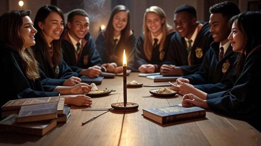 Harry Potter fan gathering with dragon blood incense burning, highlighting its role in connecting the fandom community.