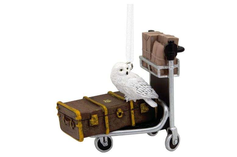 Hallmark Harry Potter Trolley Cart with Hedwig Christmas Ornament, 25574068, H 7.8cm by W 7.3cm by L 4.9cm, White & Brown, Resin