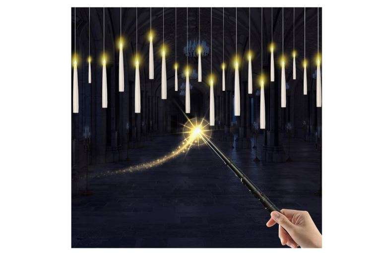 Prerish 20PCS Floating Candles with Wand, Flickering Warm Light Taper LED Flameless Candles with Wand Remote, Magic Hanging Candles, Halloween Decorations