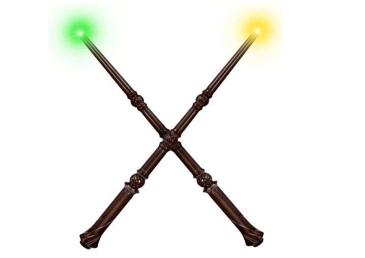 Light Up Magic Wizard Wand with Sounds & 4 Color Lights Illuminating Witch Toys for Kids Cosplay Party Birthday Gift, Brown, 2PCS