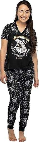 Harry Potter Women's Juniors Hogwarts Castle Crest Foil Print Jogger 2 Piece Pajama Set