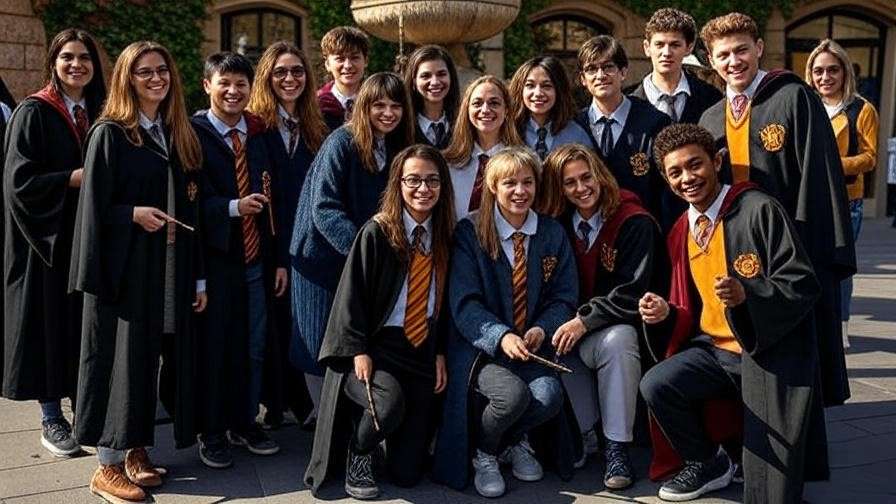 Fans in Harry Potter costumes posing outside CambridgeSide after Harry Potter Exhibition Boston.