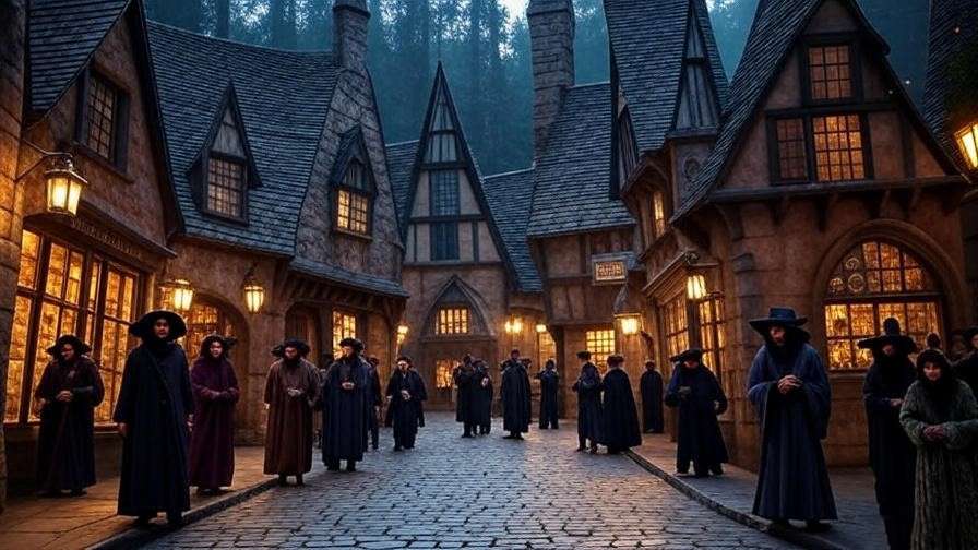 15th-century Hogsmeade with The Three Broomsticks and Honeydukes.