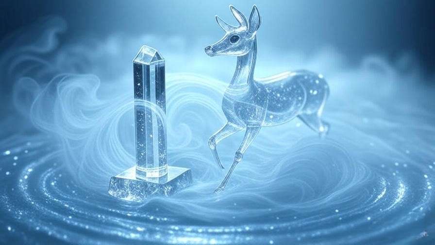 A silver doe Patronus rising from a glowing Pensieve, symbolizing Severus Snape’s memories of Lily Potter in Harry Potter. 