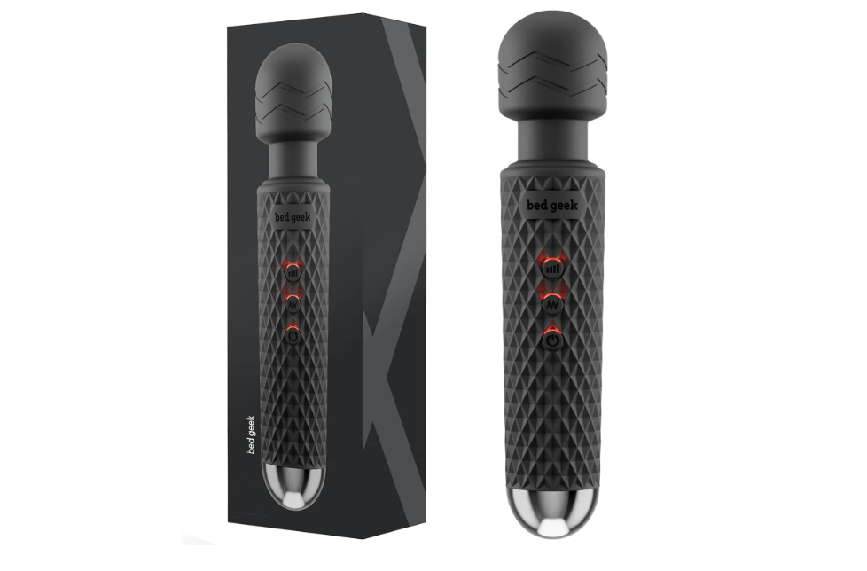 bed geek Handheld Cordless Personal Wand Massager – Waterproof, USB Rechargeable, 20 Vibration Patterns, 8 Speeds, Memory Feature, Skin-Soft Silicone for