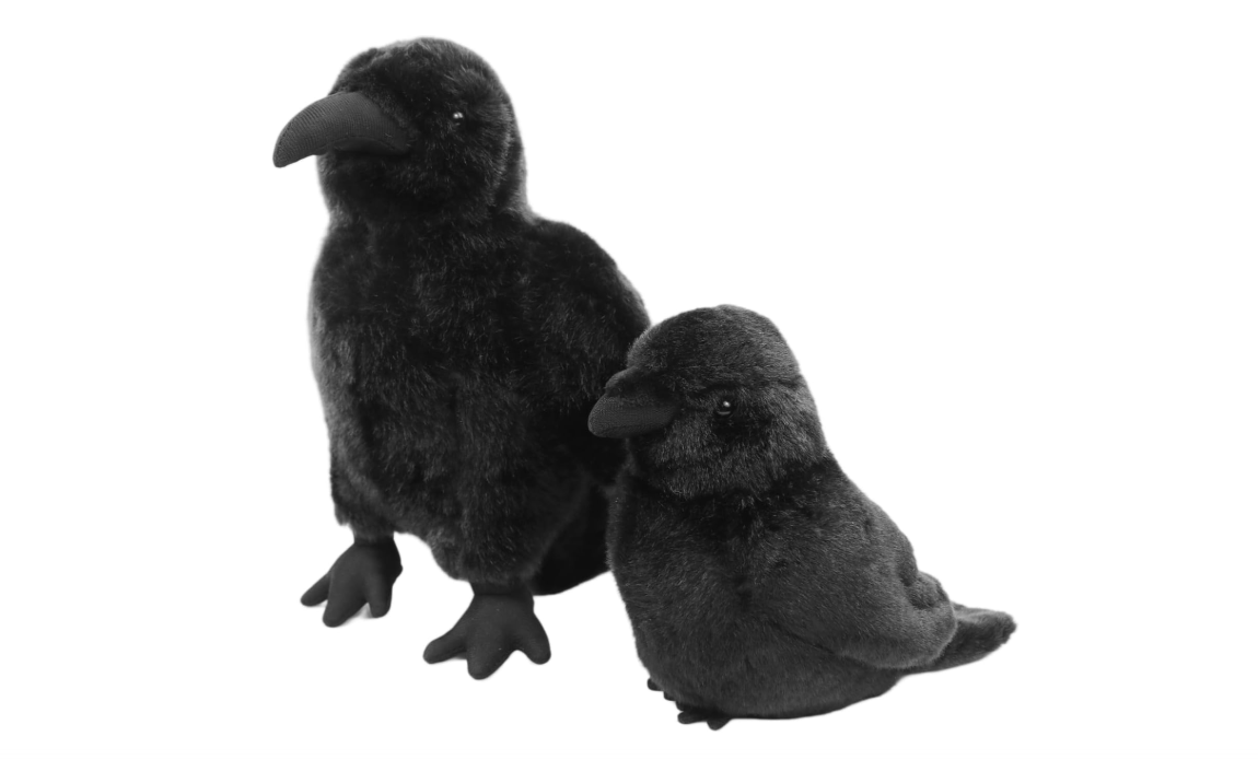  POPOTATO Large Crow Plush Mommy 9.44" with a Baby Raven Plushies, 2PCS Black Crow Little Bird Stuffed Animal for Girls and Boys