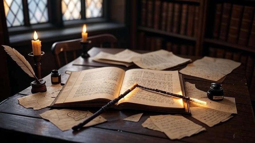 Cozy Hogwarts library scene with a spellbook and glowing wand, representing Hermione Granger’s Muggle-born brilliance and magical legacy. 