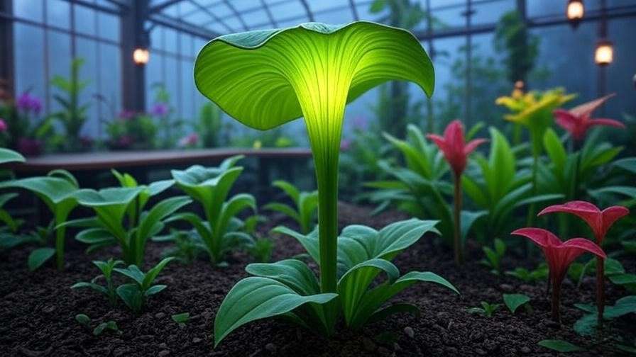 Cobra lily in a Hogwarts Herbology greenhouse with magical plants and wooden tables. 