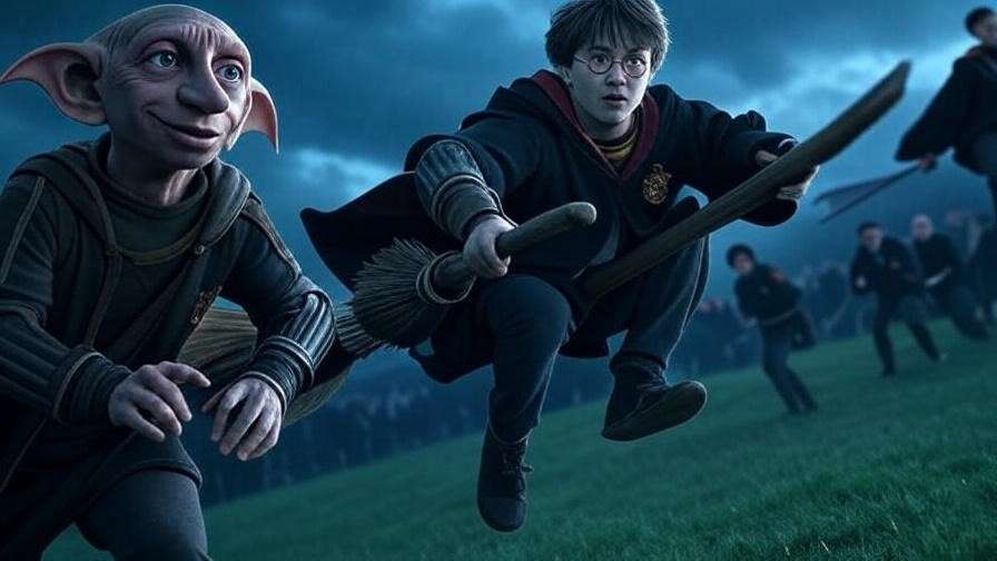 Dobby's brave attempt to save Harry Potter from danger in Chamber of Secrets Quidditch scene. 