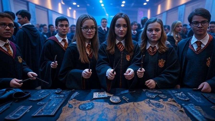Harry Potter fan convention with costumed attendees and themed booth.