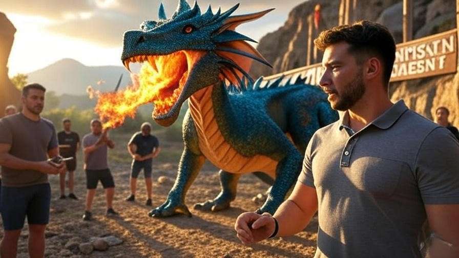 Director coordinating Triwizard Tournament with Hungarian Horntail dragon action.