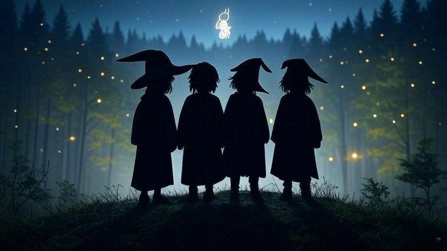Silhouettes of three wizards on a hill symbolizing Harry Potter core trio bonds and growth