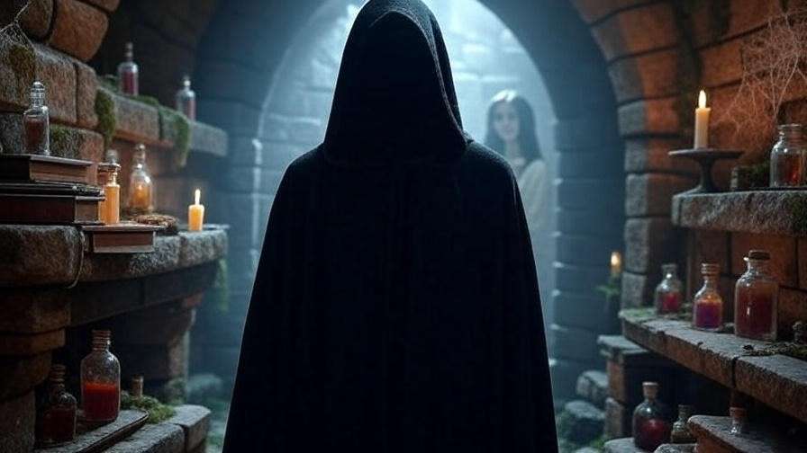 Cinematic view of Severus Snape with a memory of tragic love in Hogwarts dungeon
