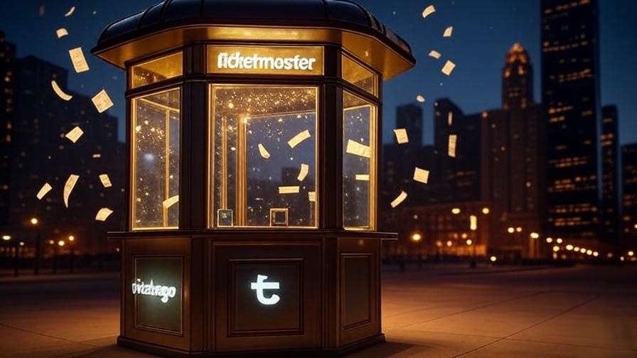 Vibrant ticket booth scene with magical lights, representing ticket sources for Harry Potter and the Cursed Child Chicago. 