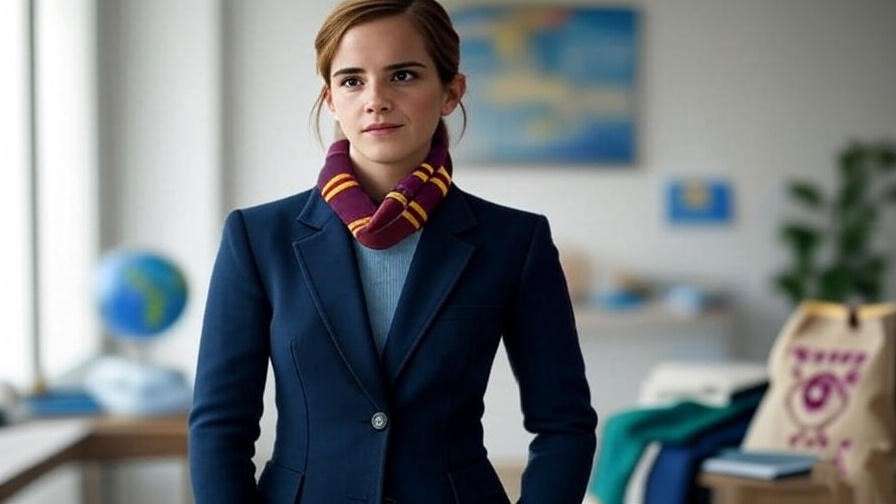 Confident woman with activism symbols and subtle Harry Potter scarf