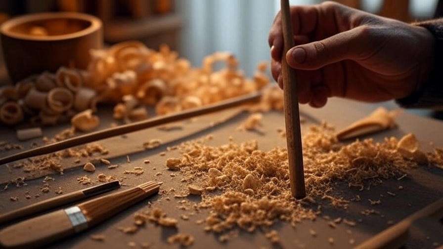 DIY wand-making process with carving and finishing, Harry Potter craft