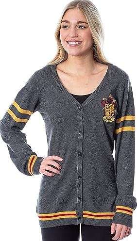 Harry Potter Womens' Slytherin House Crest Open Front Cardigan Juniors Knit Sweater 