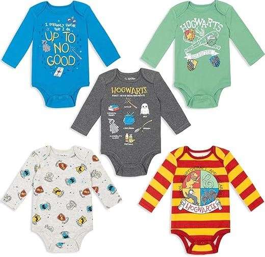 Harry Potter Hogwarts Newborn and Infant 5 Pack Long Sleeve Bodysuits