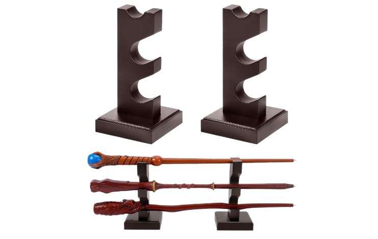 ChampWe Wizard Wand Display Stand Wooden Magic Wands Holder 3 Tiered for Collection Brown