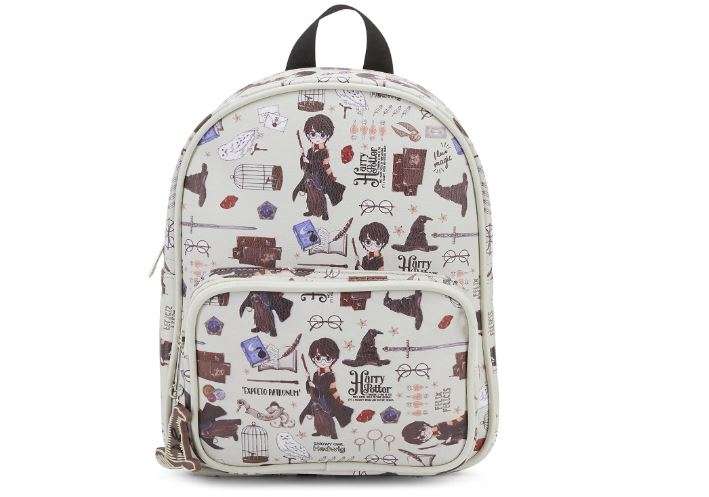 Harry Potter Wizarding World Magic Mini Purse Backpack with Hogwarts Allover Icon Print, 10.5 Inches, Adjustable Straps, Faux Leather