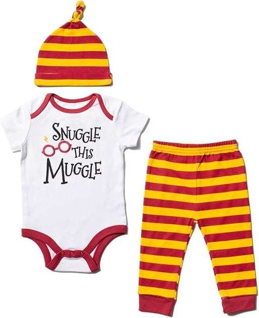 Harry Potter Baby 3 Piece Outfit Set: Cuddly Bodysuit Pants Hat