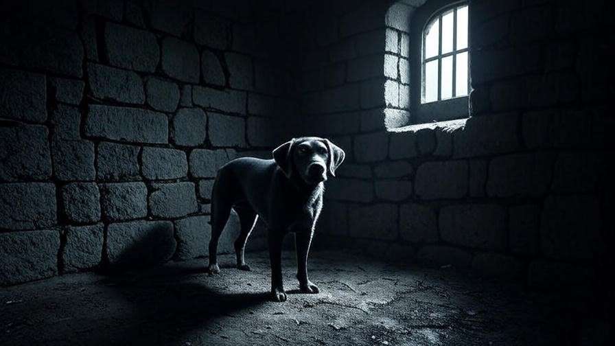 A glowing black dog Patronus illuminates a dark Azkaban cell, symbolizing hope in a grim Harry Potter scene.