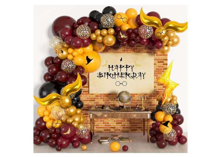 Ouddy Life 172pcs Magical Wizard School Balloons Garland Arch Kit Burgundy Black Gold Confetti Snitch Balloon for Magic Themed Birthday Decorations Baby