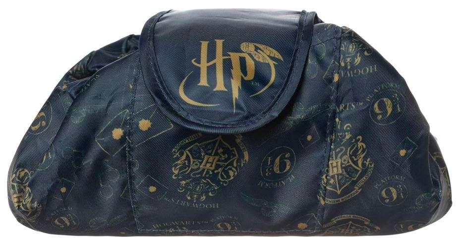 Harry Potter Womens Makeup Bag | Ladies Navy Cosmetic Pouch Hogwarts Logo All Over Print | Travel Case 
