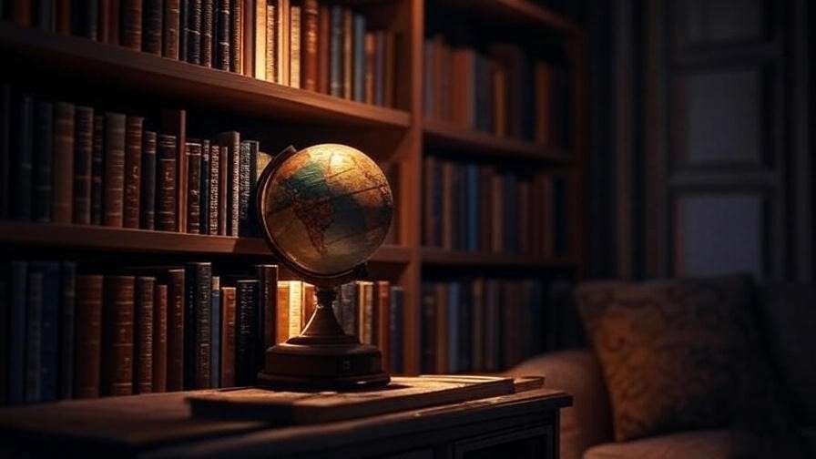 Bookshelf with diverse titles and globe in magical aura