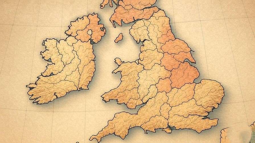 Vintage map of England highlighting Staffordshire pottery-making regions on parchment background
