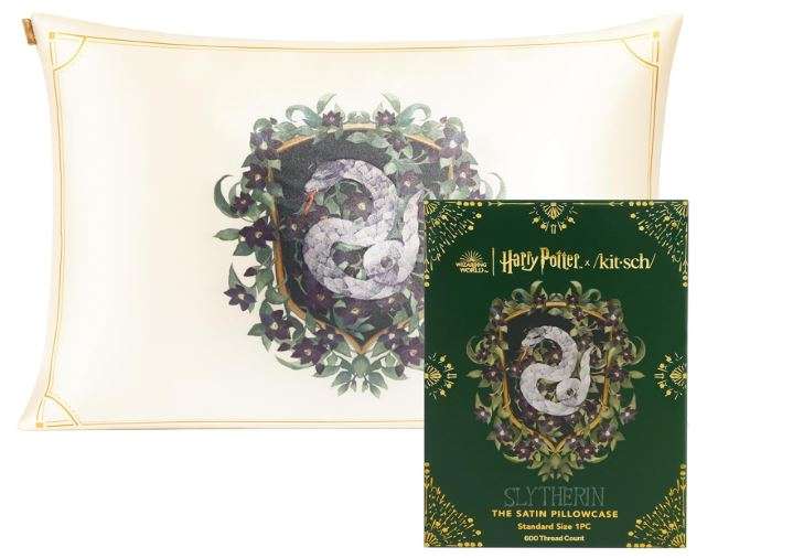 Kitsch x Harry Potter Slytherin Satin Pillowcase w/Zipper for Hair & Skin – Double-Sided, Softer Than Silk, Wrinkle-Free, Machine Washable, Frizz...