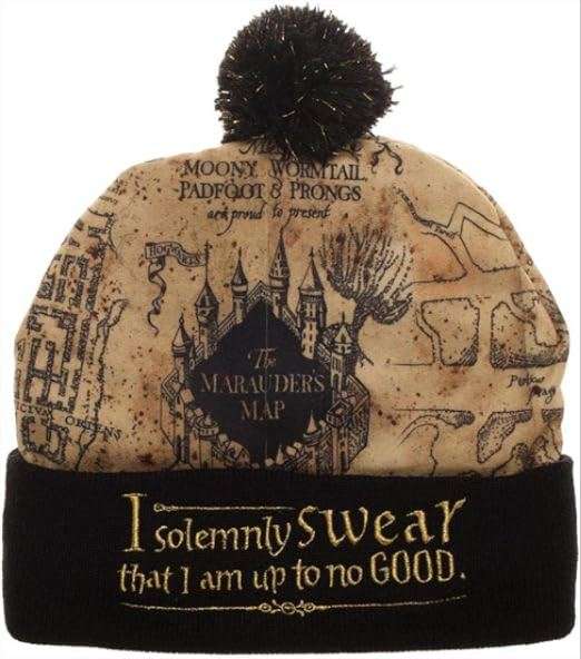 Bioworld Harry Potter Marauders Map Fur Pom Beanie Hat 