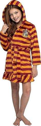 Harry Potter Girls' Striped Ruffle Plush Fleece Robe - All 4 Houses Gryffindor, Hufflepuff, Slytherin, Ravenclaw
