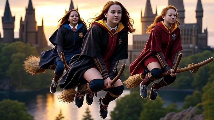 Alicia Spinnet compared with Ginny Weasley and Cho Chang on Quidditch brooms.