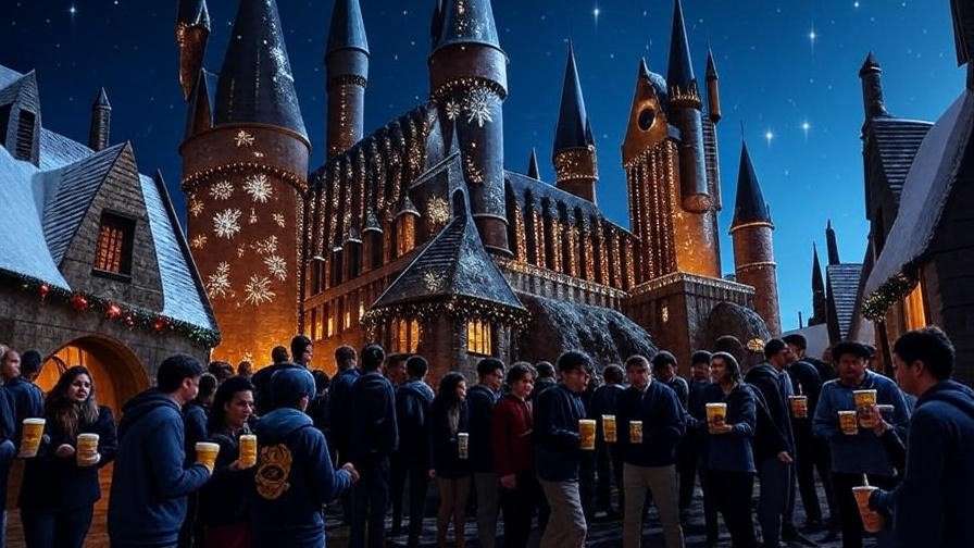 Christmas projections on Hogwarts Castle during the Magic of Christmas Light Show at Universal Orlando’s Hogsmeade. 